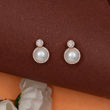 Pearl & Pavé Drop Studs Earrings 925 sterling silver