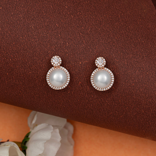 Pearl & Pavé Drop Studs Earrings 925 sterling silver