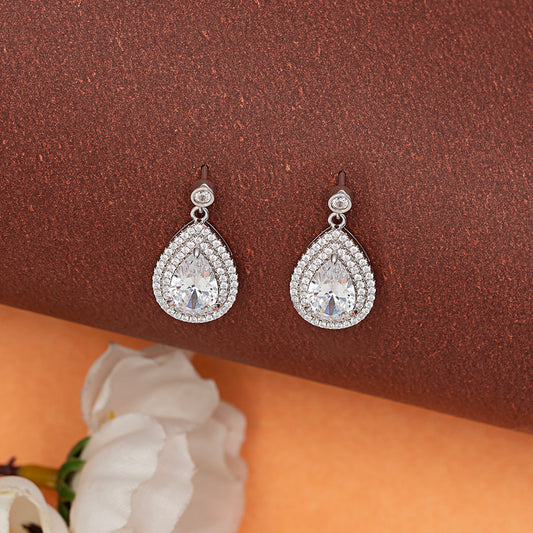 Pear-Shaped Double Halo Drop Earrings 925 sterling silver
