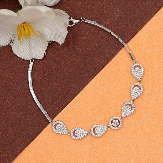 Teardrop & Floral Pavé Station Bracelet 925 sterling silver