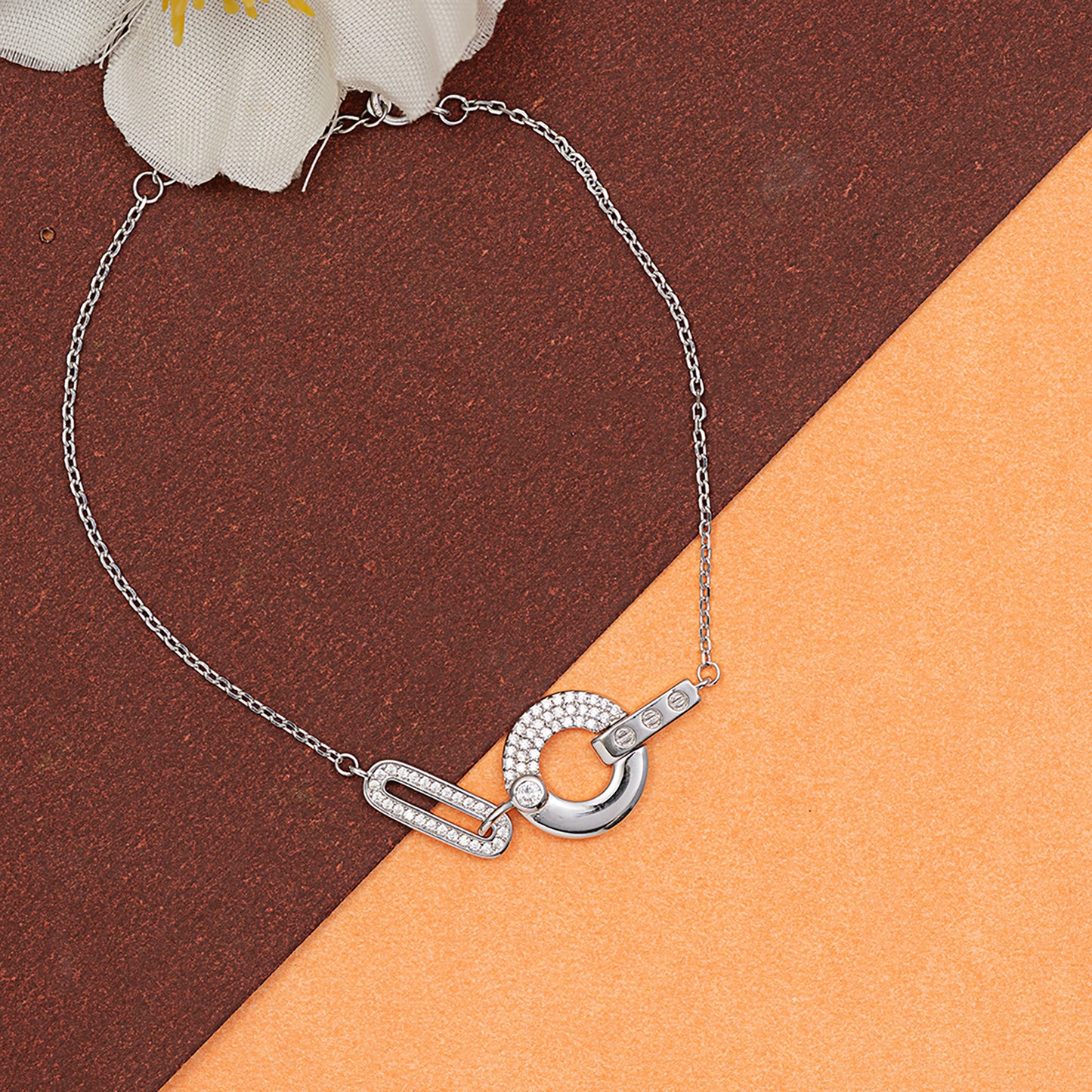 Linked Infinity Station Bracelet 925 sterling silver