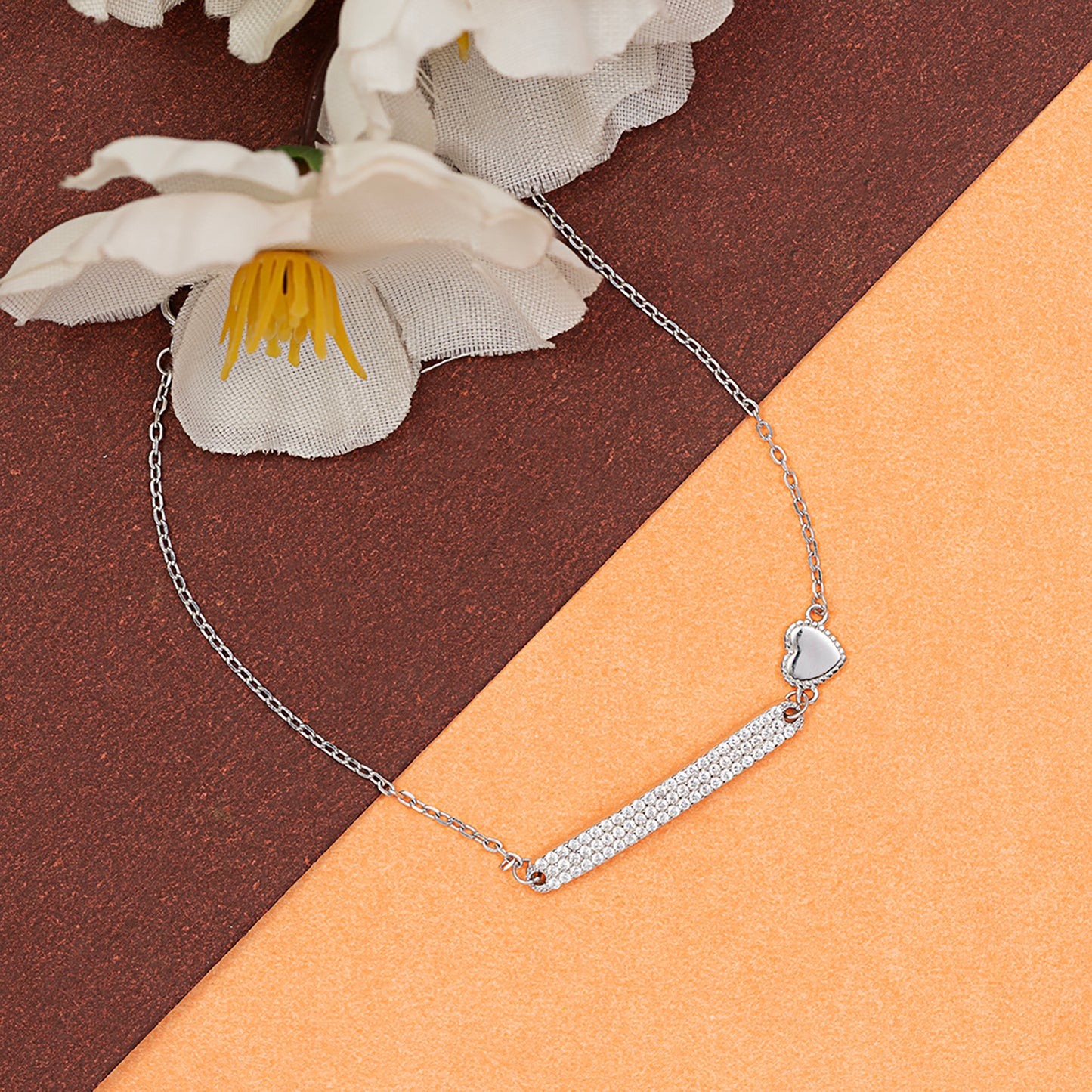 Heart & Bar Pavé  Bracelet 925 sterling silver
