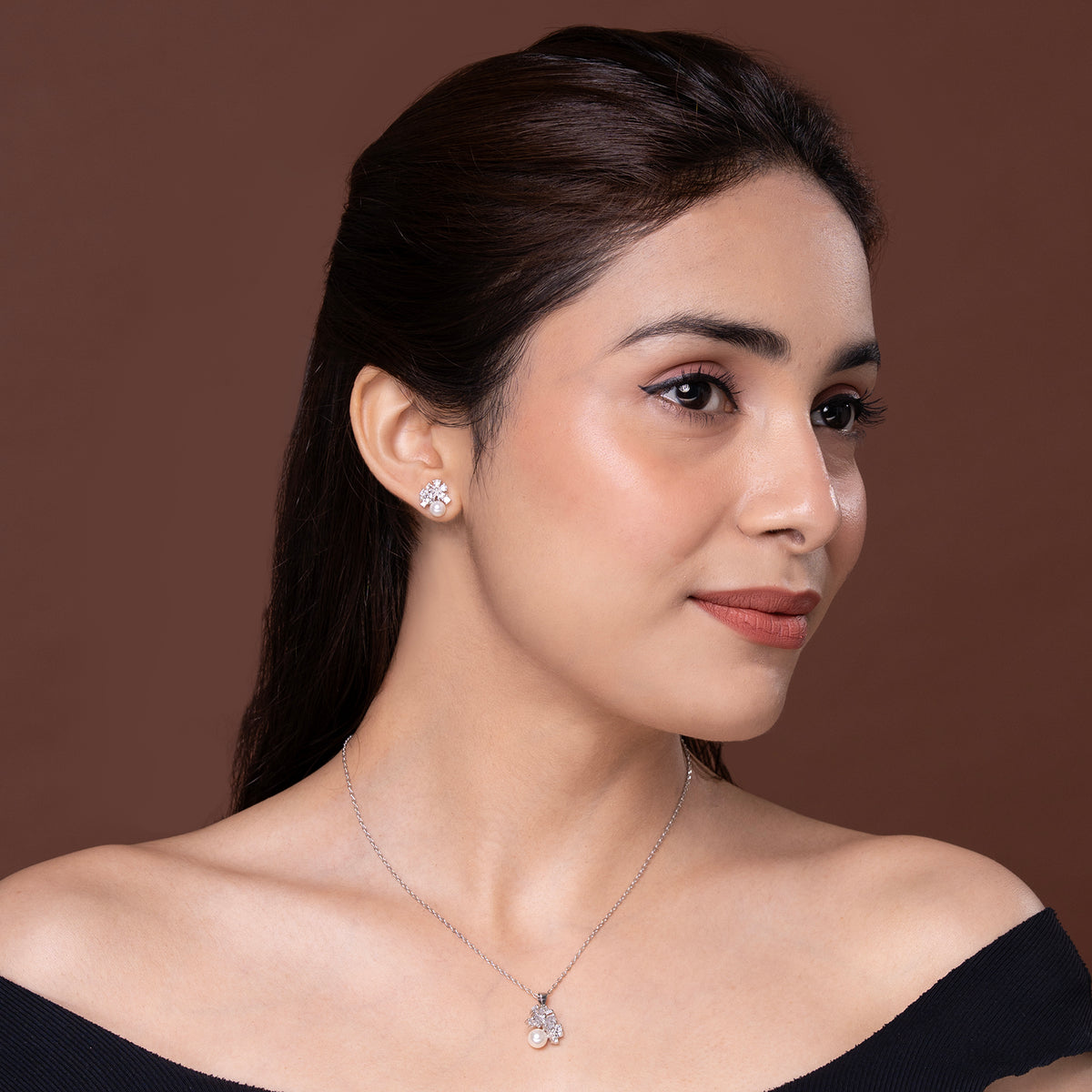 Blossom charm Pearl pendant Set 925 sterling silver