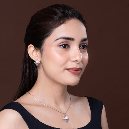 Modern Grid Pearl pendant Set 925 sterling silver