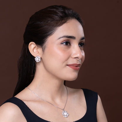 Graceful Petal Pearl pendant Set 925 sterling silver