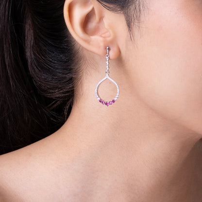 Radiant Ruby Drop Hoops Earrings 925 sterling silver