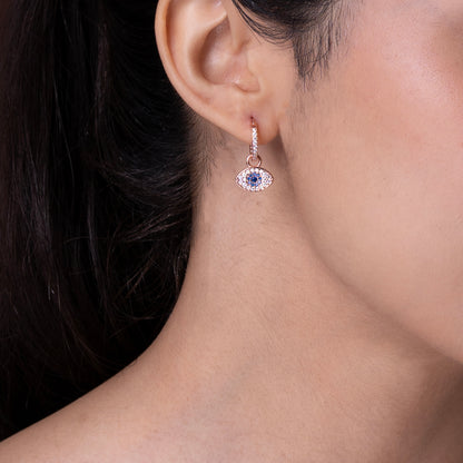 Sparkling Evil Eye Hoop Earrings 925 sterling silver