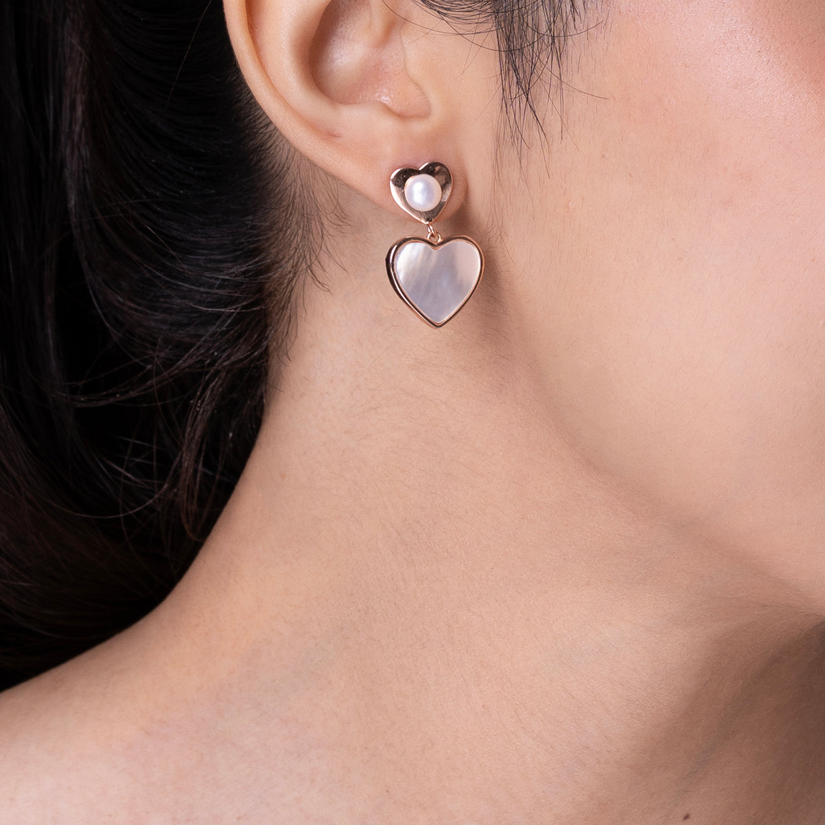 Charming Pearl Heart with mop Earrings 925 sterling silver
