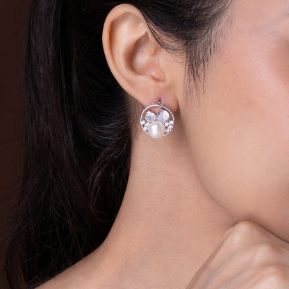 Modern Pearl Solitare Stud Earrings 925 sterling silver