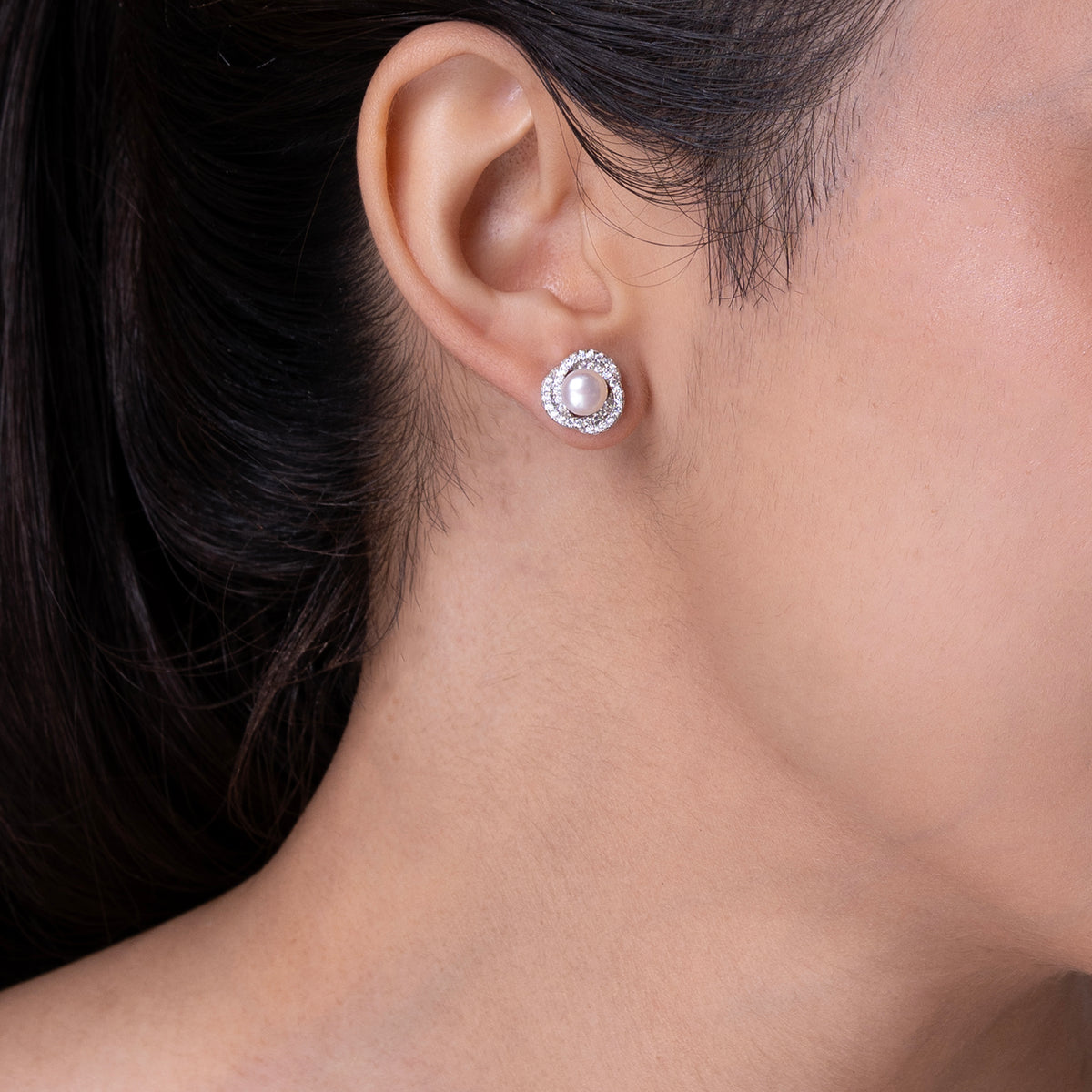 Classic Pearl Halo Studs Earrings 925 sterling silver