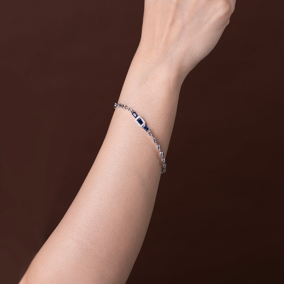 Blue & Pavé Rectangular Link Bracelet 925 sterling silver