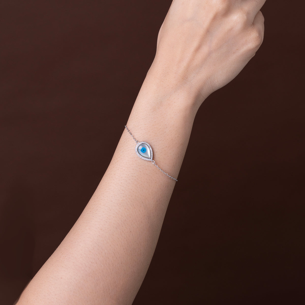 Mother of Pearl & Pavé Evil Eye Bracelet 925 sterling silver