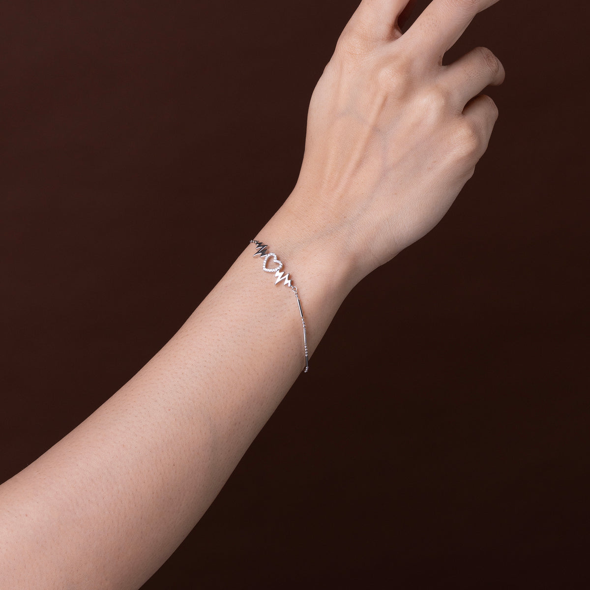 Heartbeat & Pavé Heart Station Bracelet 925 sterling silver