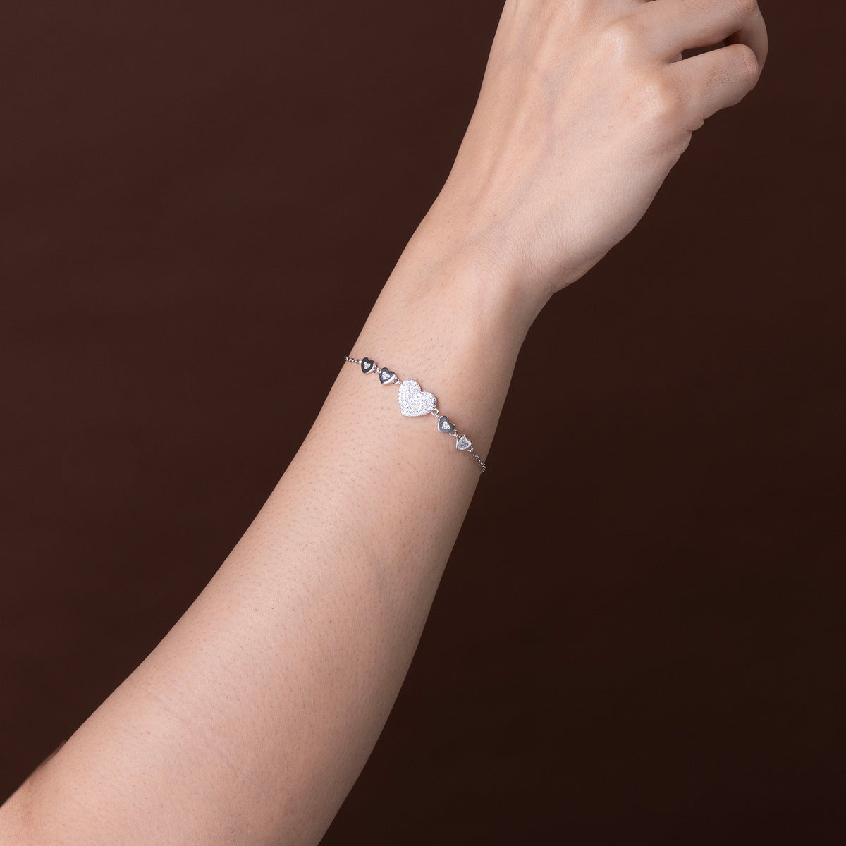 Heart charm pave bracelet 925 sterling silver