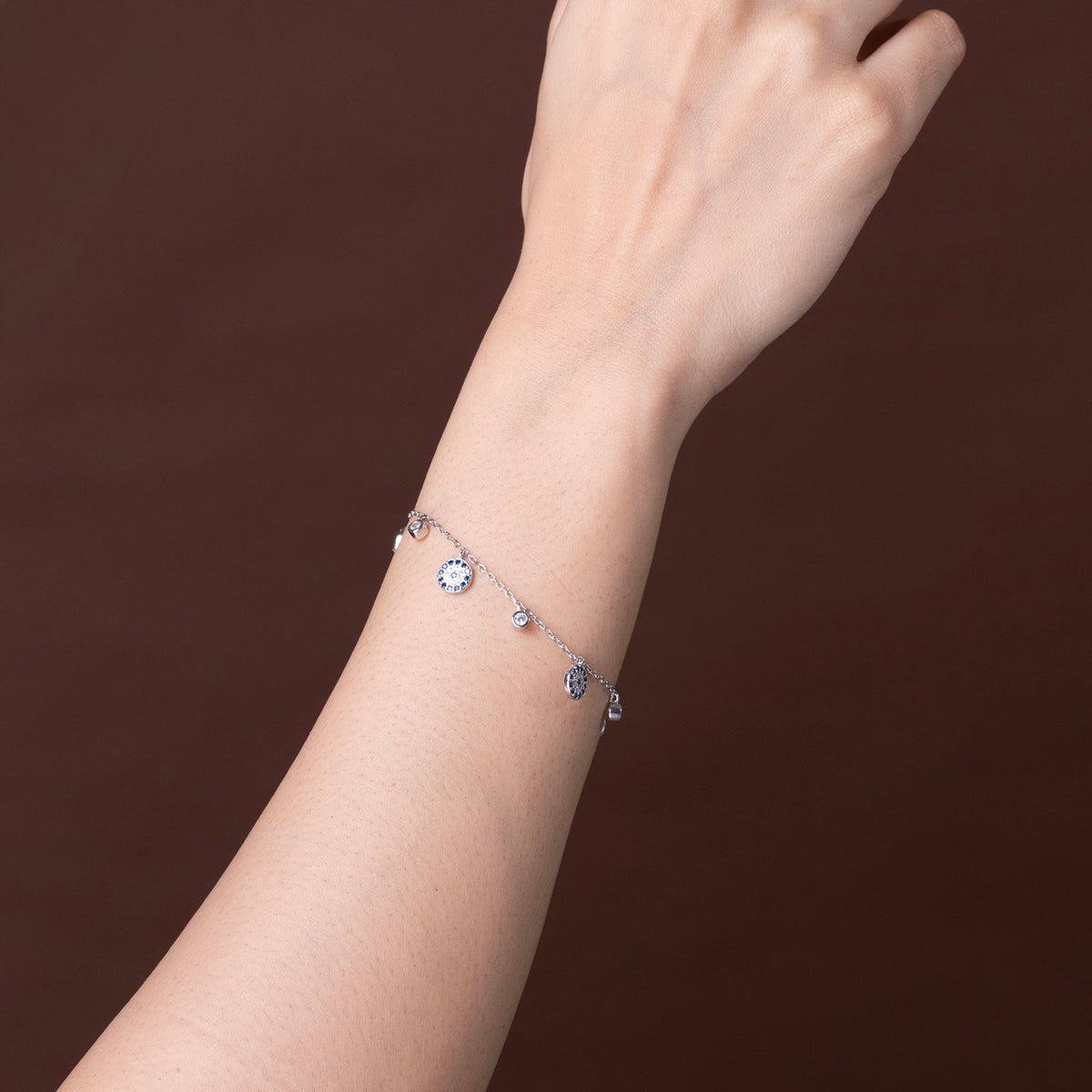 Blue evil eye charm bracelet 925 sterling silver