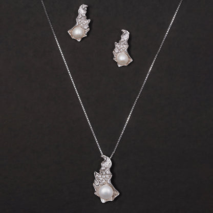 Graceful leaf Pearl pendant Set 925 sterling silver