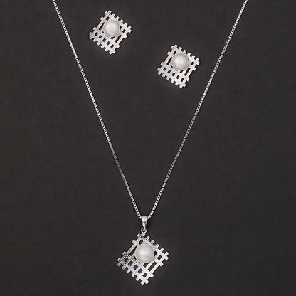 Modern Grid Pearl pendant Set 925 sterling silver
