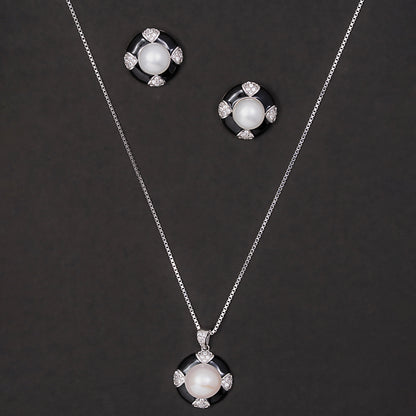 Classic Noir Pearl pendant Set 925 sterling silver