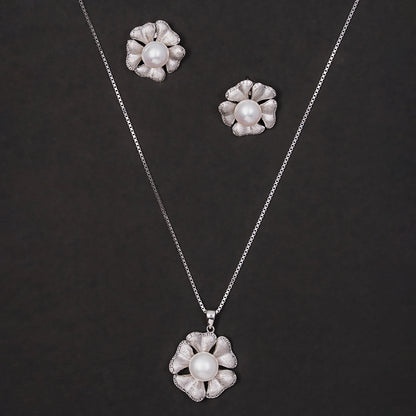 Graceful Petal Pearl pendant Set 925 sterling silver
