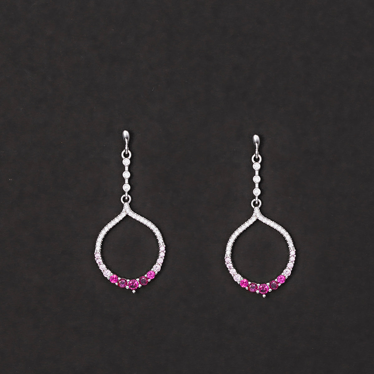 Radiant Ruby Drop Hoops Earrings 925 sterling silver