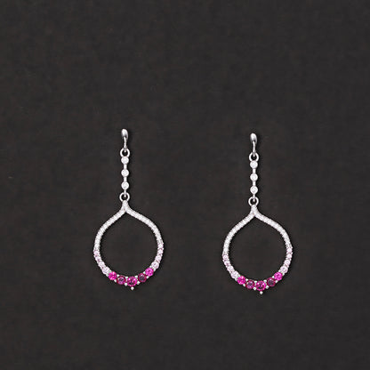 Radiant Ruby Drop Hoops Earrings 925 sterling silver