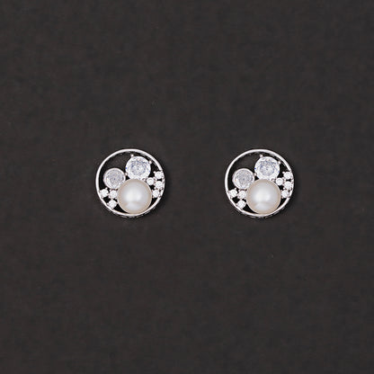 Modern Pearl Solitare Stud Earrings 925 sterling silver