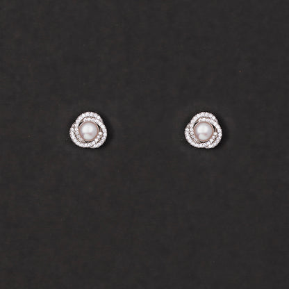 Classic Pearl Halo Studs Earrings 925 sterling silver