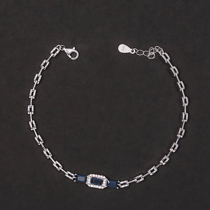 Blue & Pavé Rectangular Link Bracelet 925 sterling silver