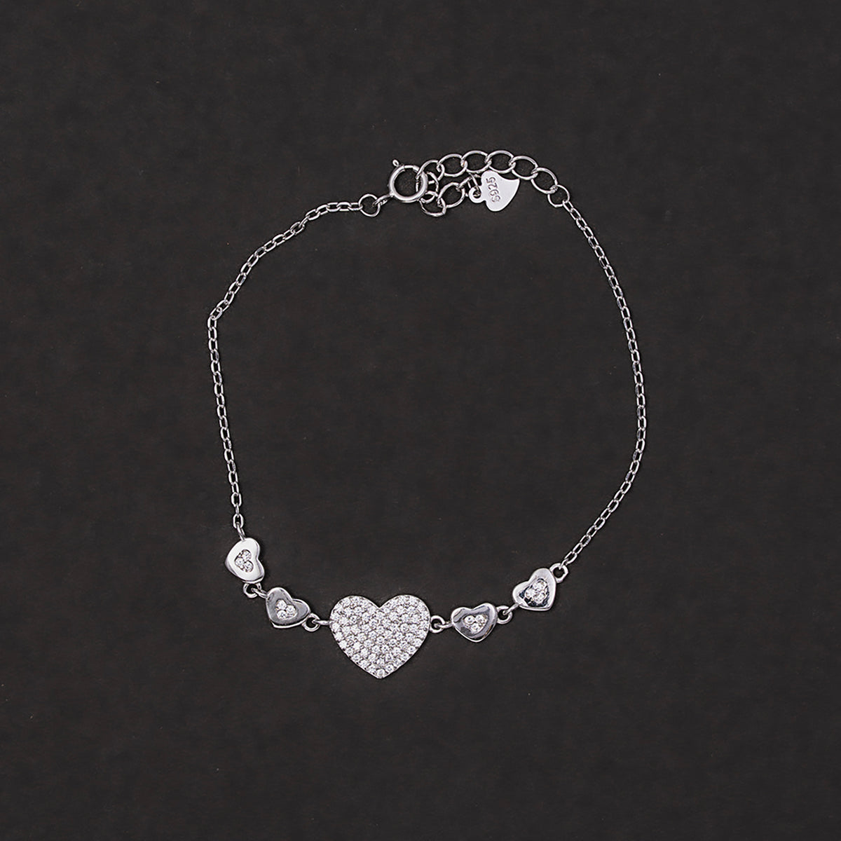 Heart charm pave bracelet 925 sterling silver