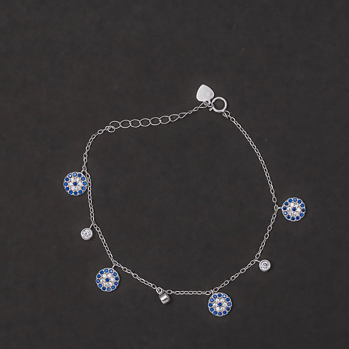 Blue evil eye charm bracelet 925 sterling silver