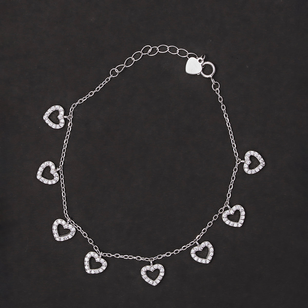 Multi-Heart Pavé Charm Bracelet 925 sterling silver