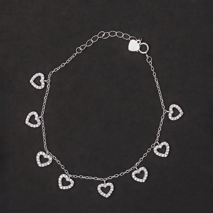 Multi-Heart Pavé Charm Bracelet 925 sterling silver