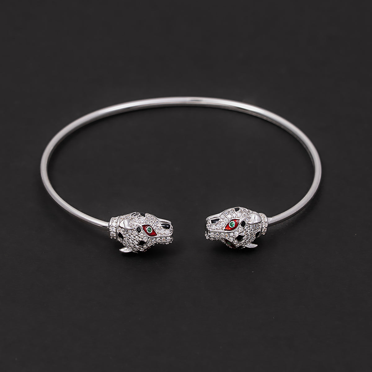 Dual Panther Head Pavé kada 925 sterling silver