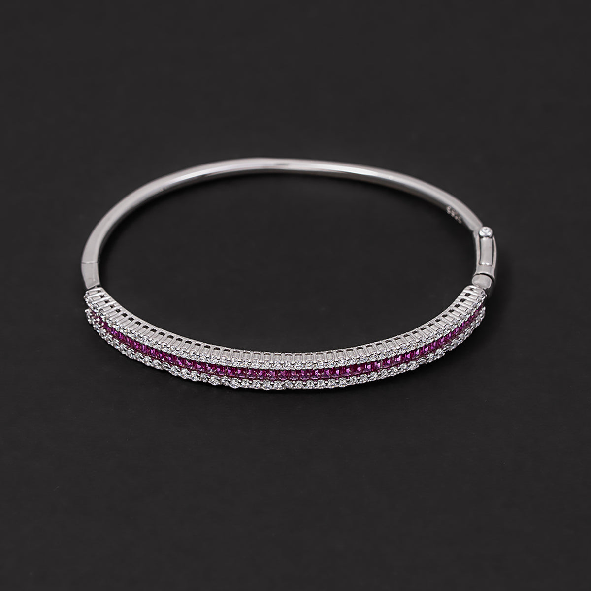 Plum Baguette & Pavé Double-Border kada 925 sterling silver