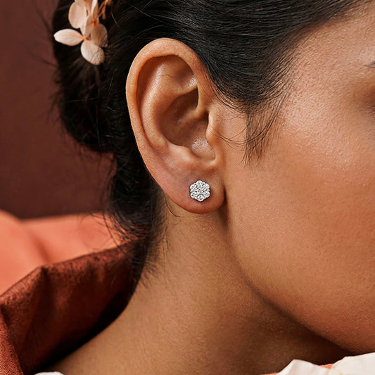 Floral Diamond Stud Earrings 925 sterling silver