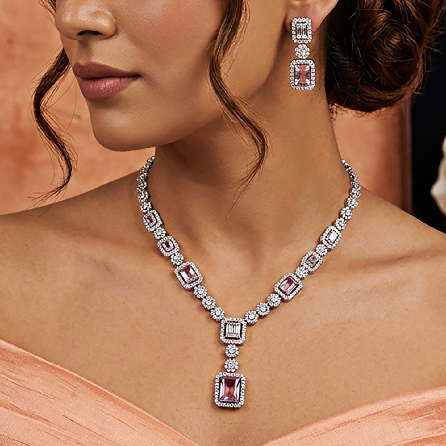 Blush Brilliance Pink Stone 925 sterling silver Necklace